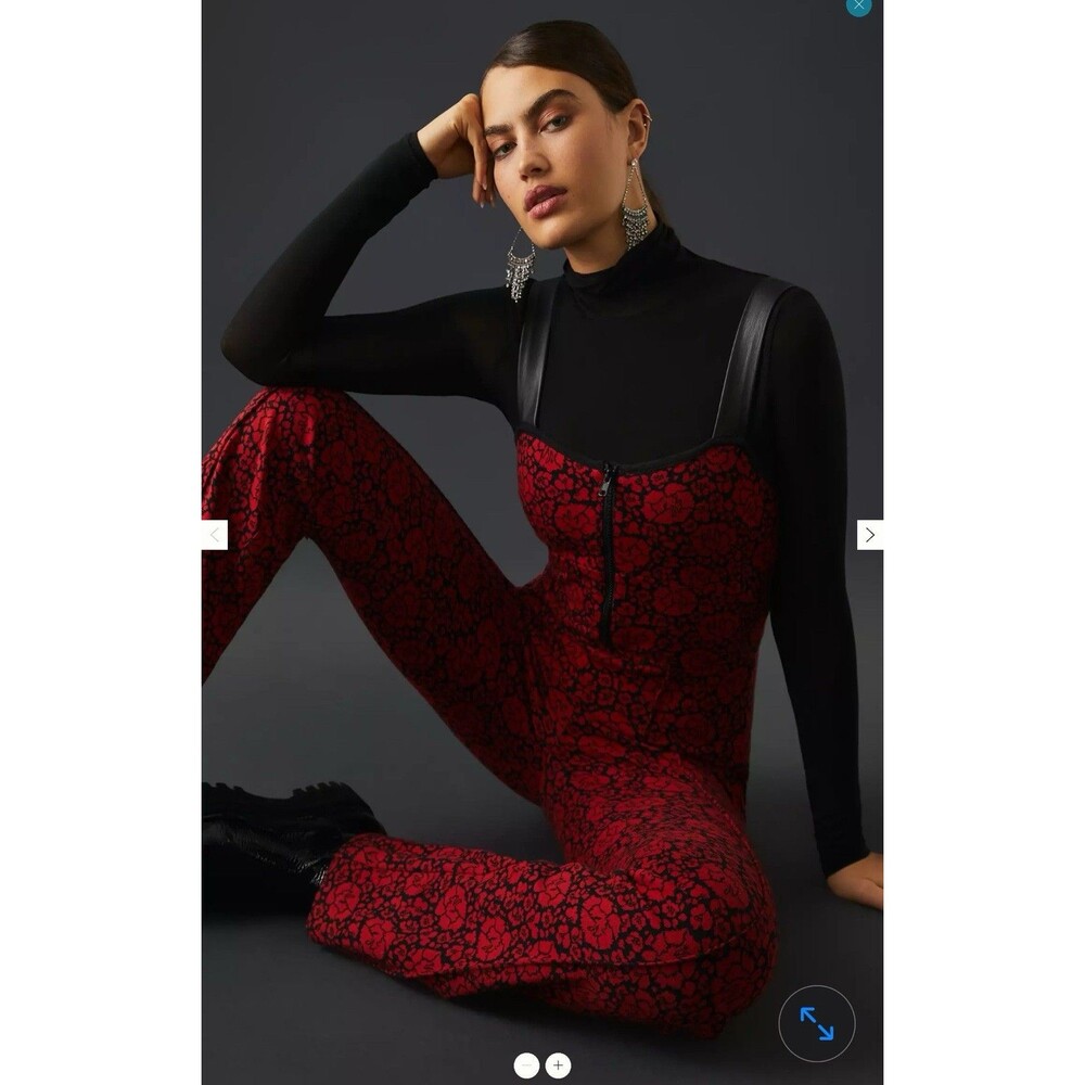 Anthropologie Maeve Floral Sweetheart Jumpsuit Womens 6 Flare Leg Red Romantic